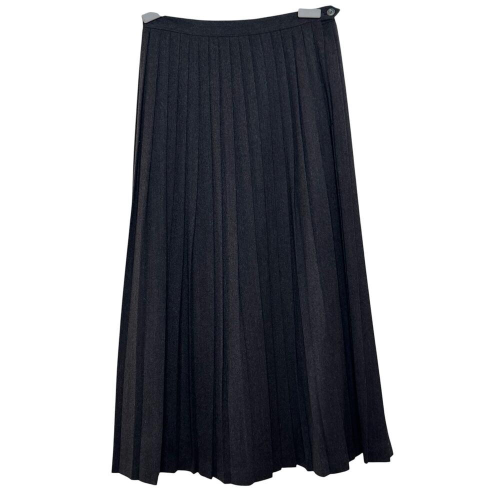 Vtg Louis Boston for Women Gray Wool Size 10 Pleated Midi Skirt Made in USA